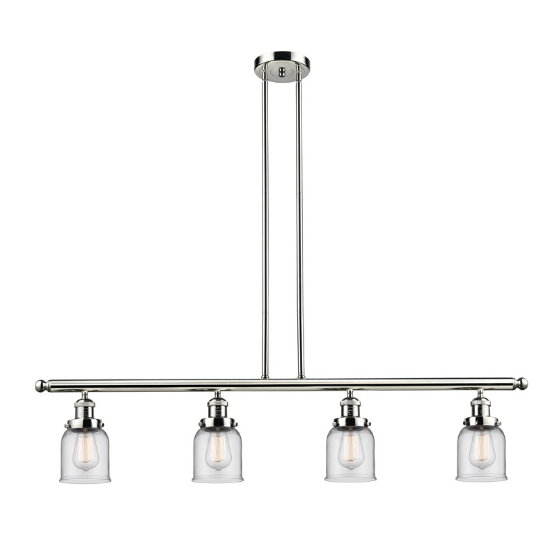 Luminaire suspendu linéaire pour îlot de cuisine 4 lumières Chaplin, l 48 po x P 8 po, Transparent, Nickel poli