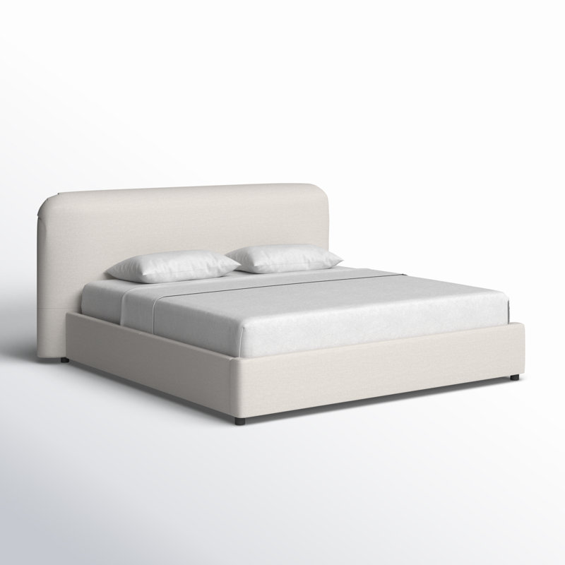 Crosby Upholstered Low Profile Platform Bed, Queen, Beige Basketweave