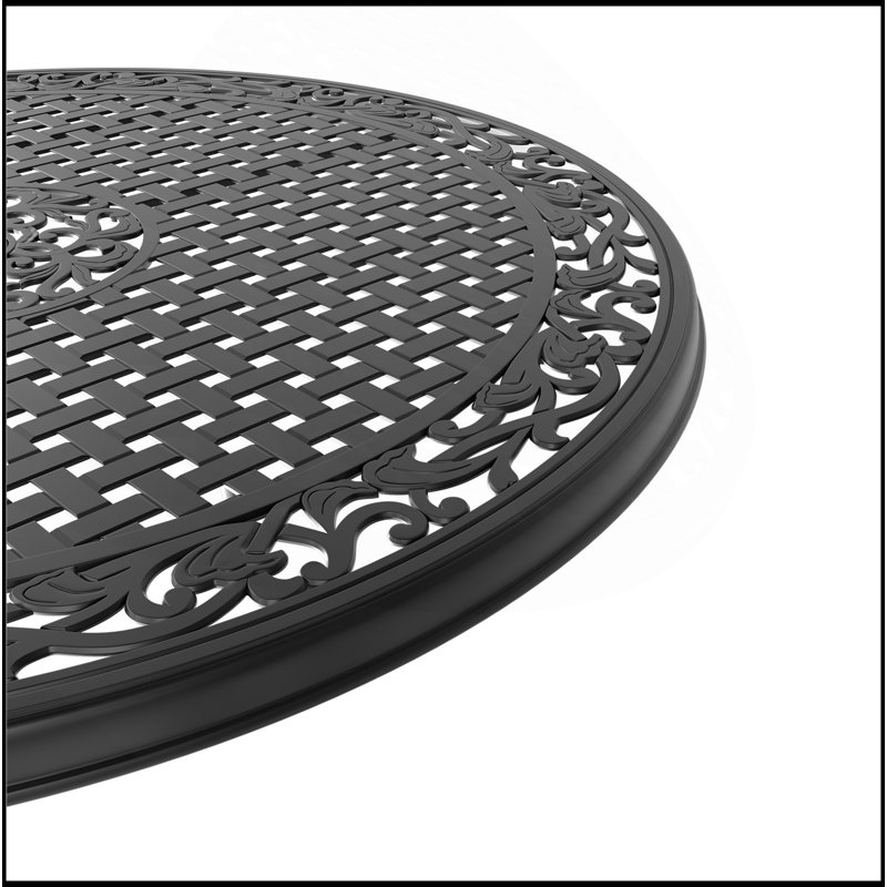 Table de salle à manger en aluminium coulé durable de 47,24 pouces avec structure noire et trou pour parasol pour les rassemblements extérieurs