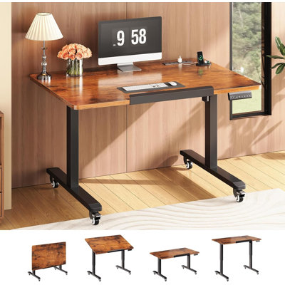 Electric Standing Desk, 180° Tiltable Mobile Rising Computer Desk Height Adjustable with Wheels for Drawing/Writing/Gaming/Study/Home Office/Small Space, White
