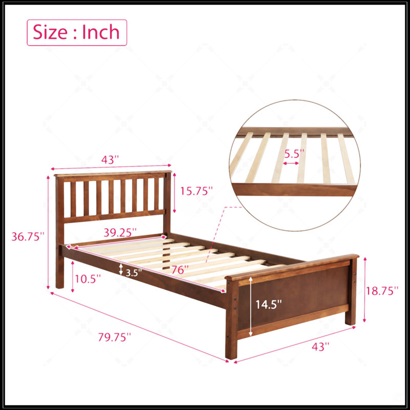 Twin Size Wood Platform Bed With Headboard