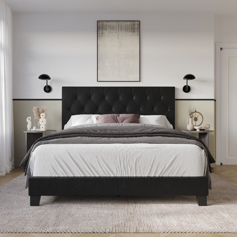 Araseli Upholstered Standard Bed, Queen, Black