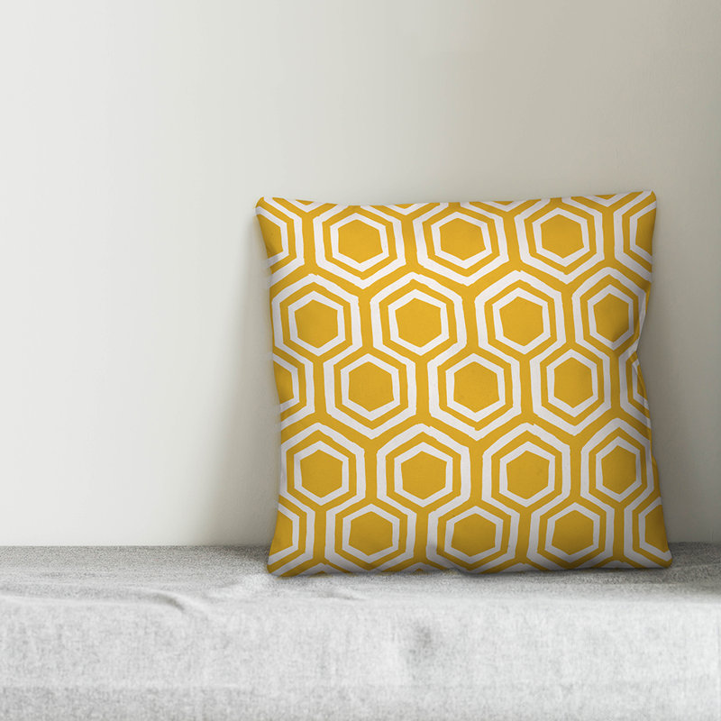 Housse de coussin Honeycomb, 18 po x 18 po, Jaune, Polyester / bourre en polyester