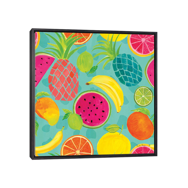 Motif Tutti Frutti IIIB par Farida Zaman - impression, Pas de tapis, Toile avec cadre noir patiné, H 18 po x l 18 po x 1,5 po