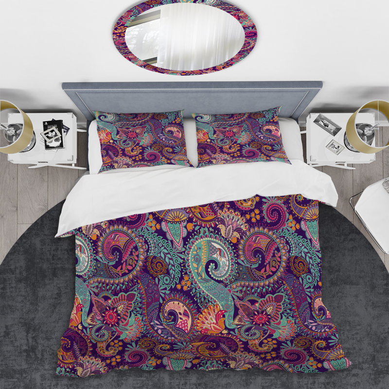 Cachemire floral multicolore - ensemble de housse de couette abstrait - microfibre de polyester