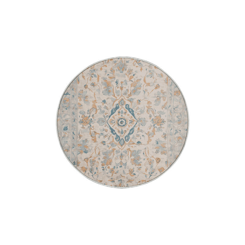 Machine Washable Beige Area Rug, Round 4'