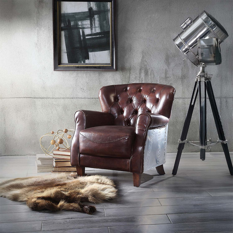Chaise d'appoint Brancaster, brun rétro et aluminium