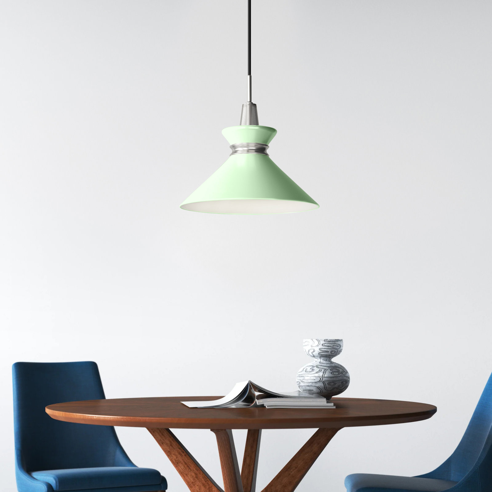 Corby Single Light Metal Pendant, Mint, Polished Nickel, 15.25" H x 18" W x 18" D