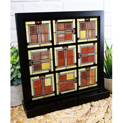 Vitrail Ebros Frank Lloyd Wright Unity Temple Skylight Oak Park avec base en bois