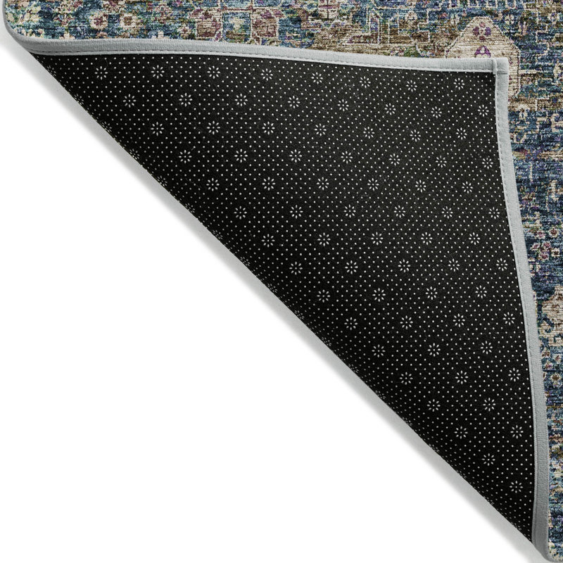 9' X 12' Green Navy Blue And Ivory Oriental Washable Indoor Outdoor Area Rug, Rectangle 3' X 5'