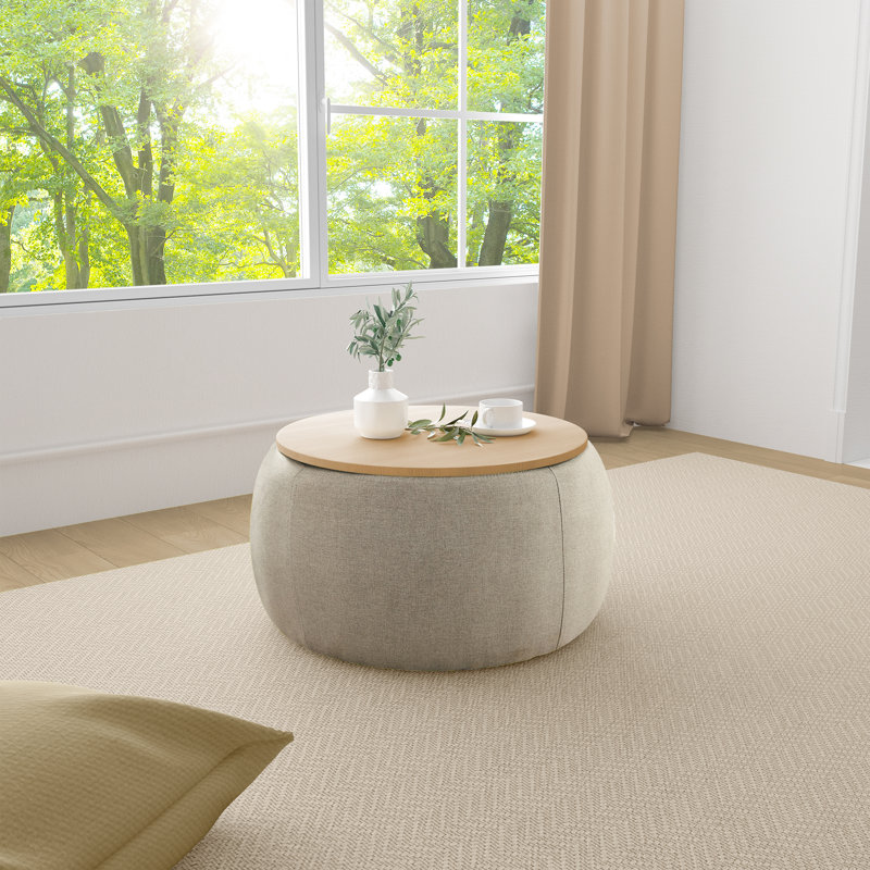 Dariyan Round Storage Ottoman, Light Gray 100% Polyester