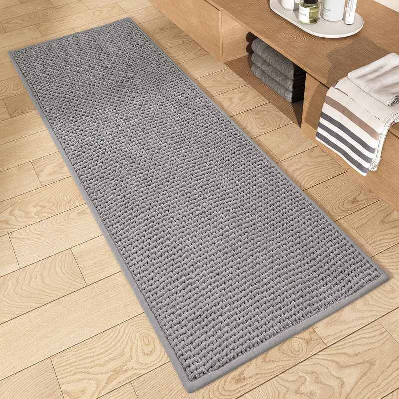 Idalee Bath Rug with Non-Slip Backing, Gray, 16''W x 59''L