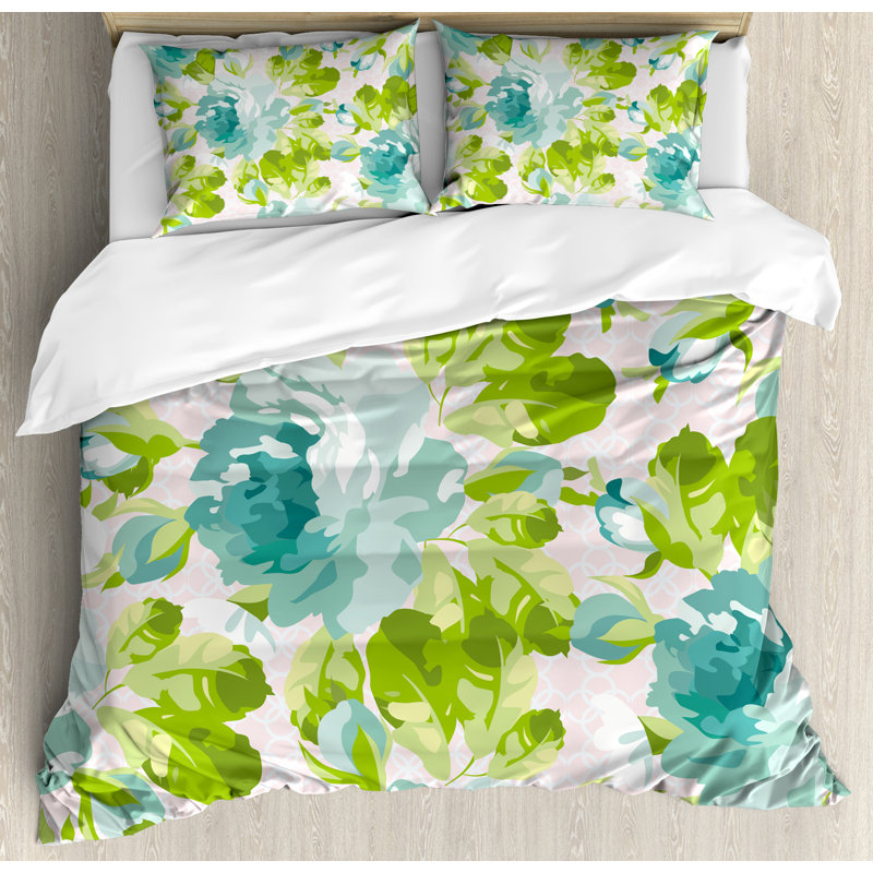 Ensemble de housse de couette avec des bouquets de jardin tropical botanique Shabby Elegance, Grand