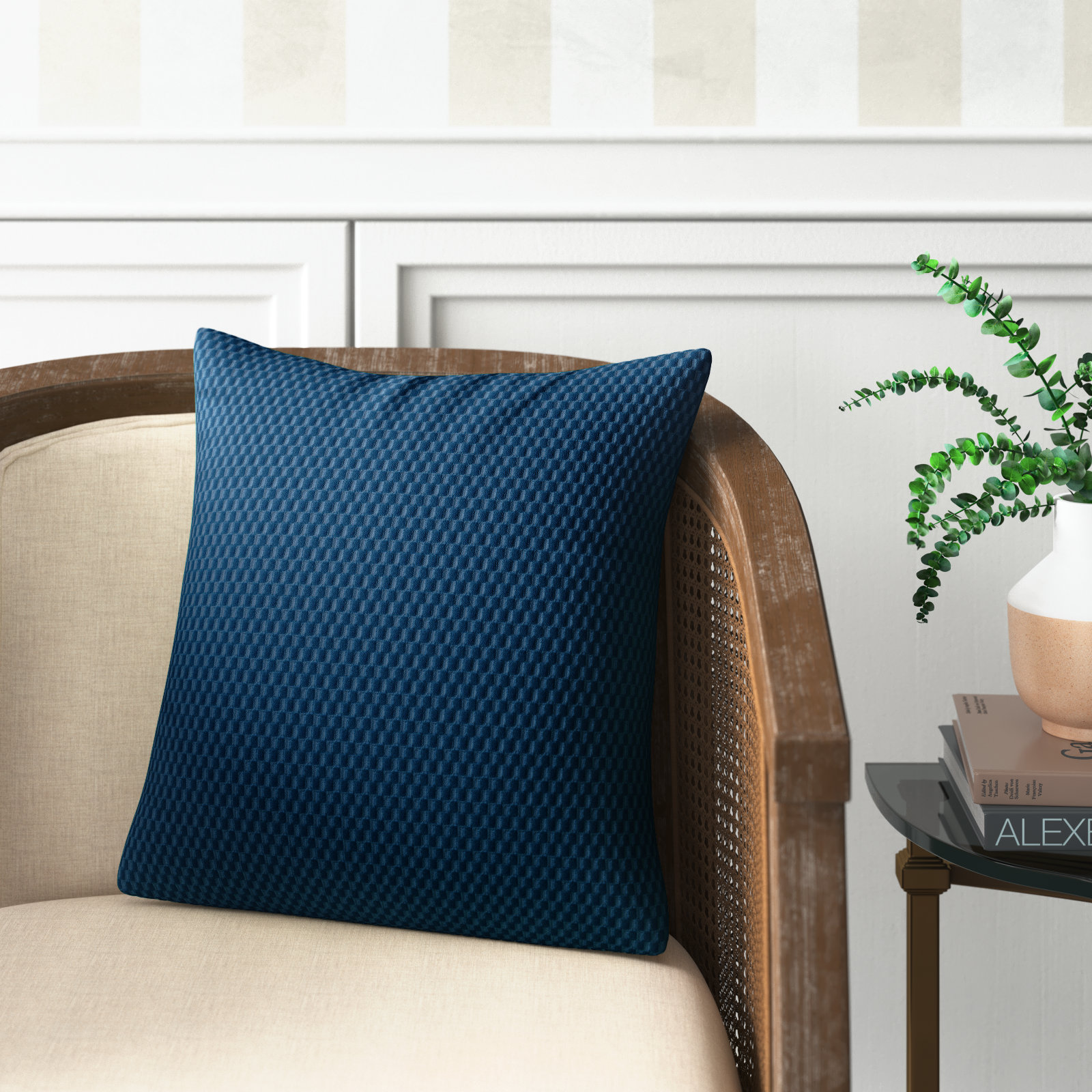 Zoya Textured Cotton Throw Pillow, Deep Dark Blue