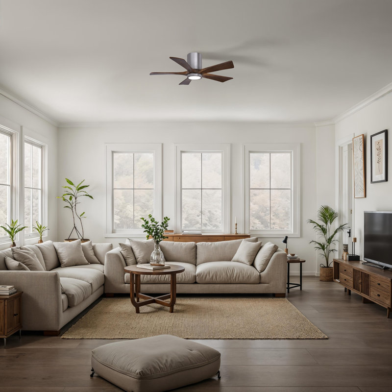 Irene Flushmount Light Kit 5 Blade LED Ceiling Fan, Brushed Pewter, Walnut Tone, 42"