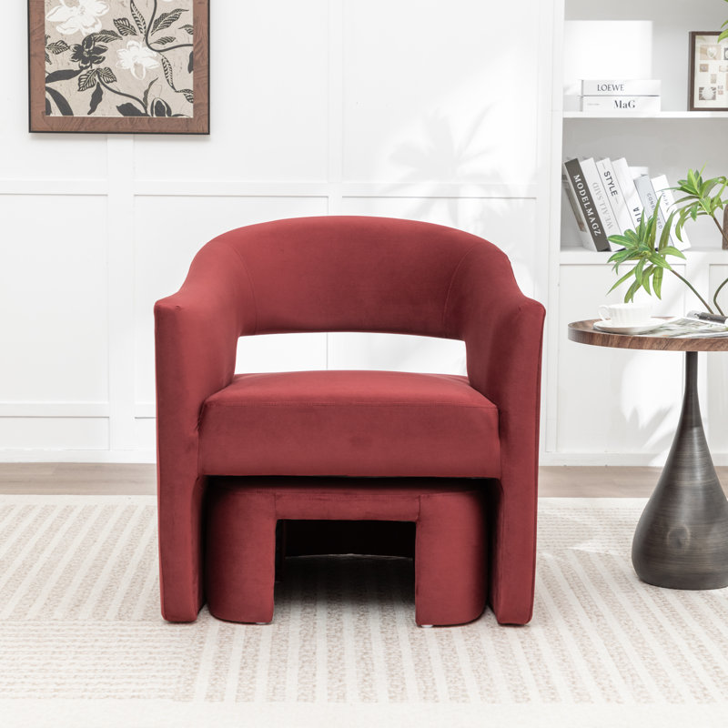 Fauteuil demi-tonneau avec repose-pieds Kyah, Rouge