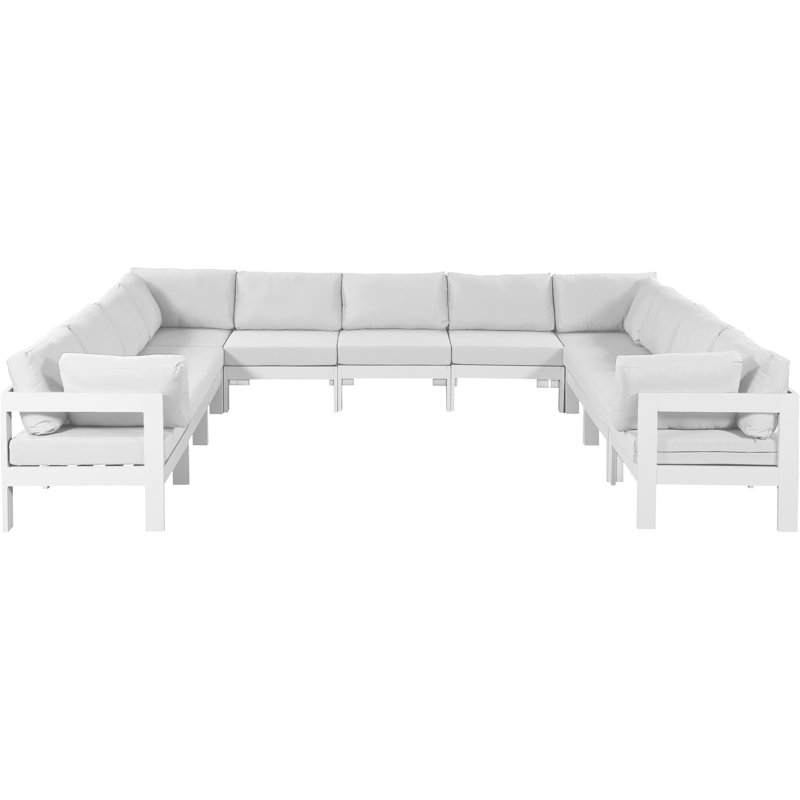 Layelle 150'' Wide Aluminum Patio Sectional with Cushions, White, White