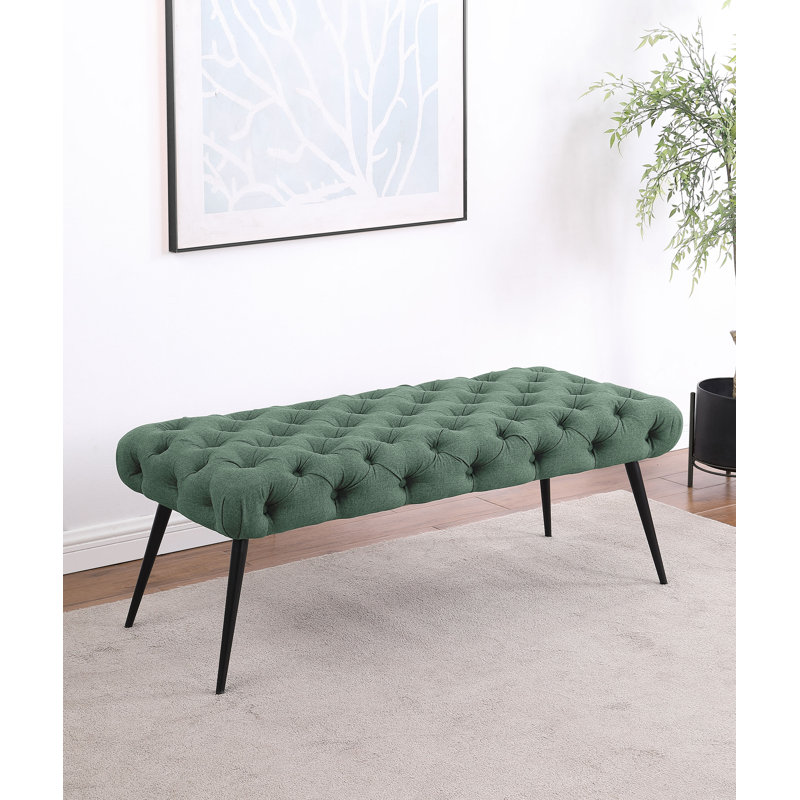 Ella Upholstered Tufted Bench Metal Legs Teal, Teal Green, Black