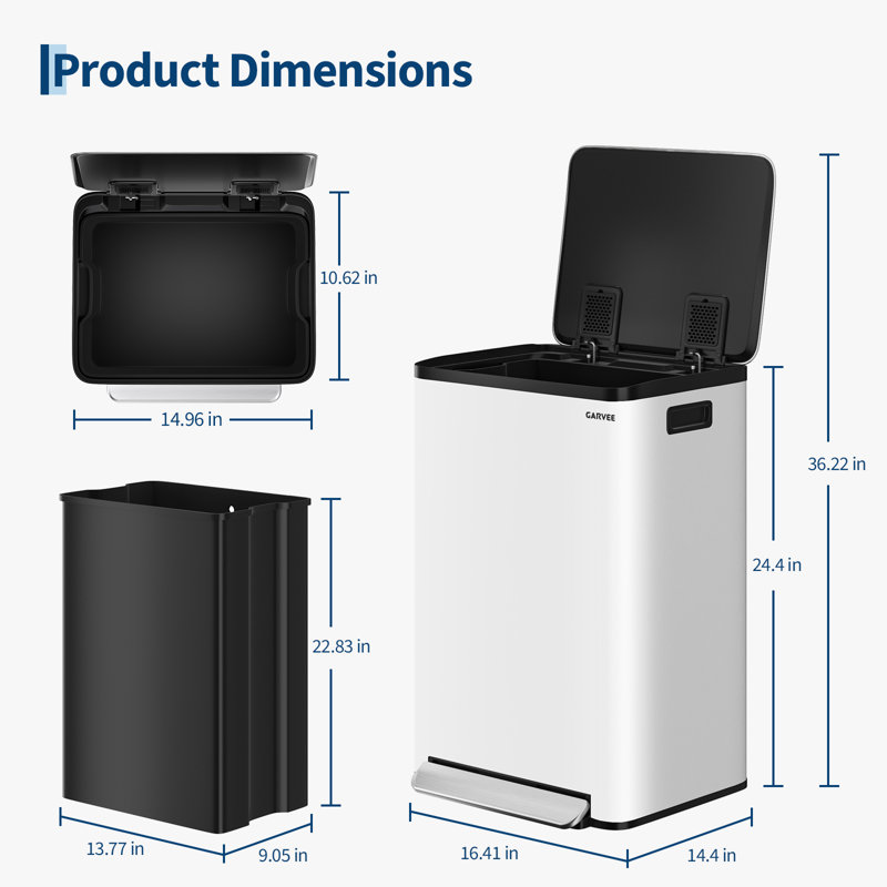 Poubelle 13 gallons avec intérieur amovible, Blanc