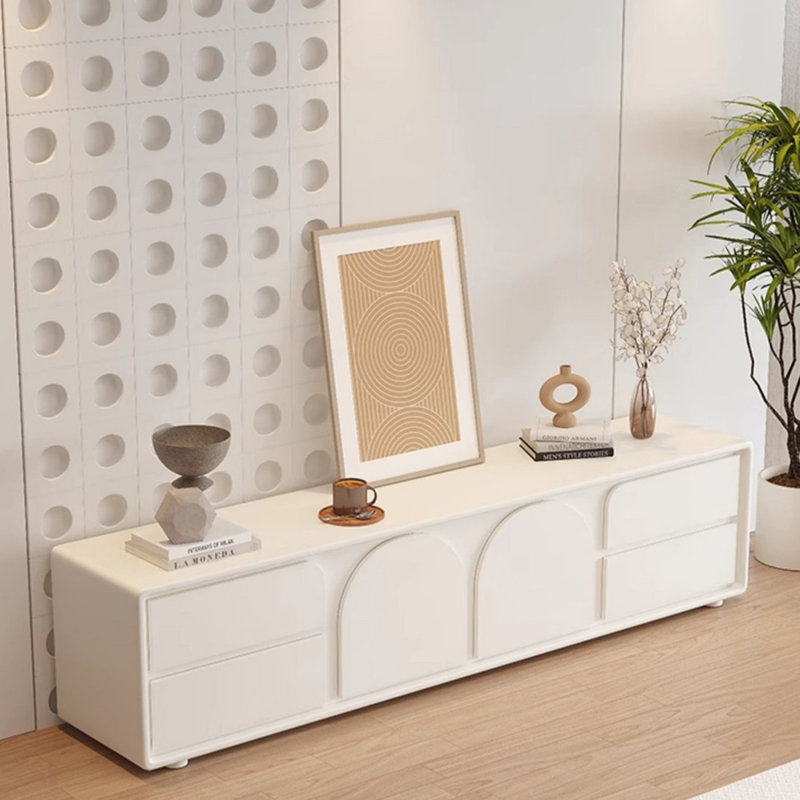 Meuble télé moderne en bois manufacturé blanc, 17.72"H x 70.87"L x 15.75"W
