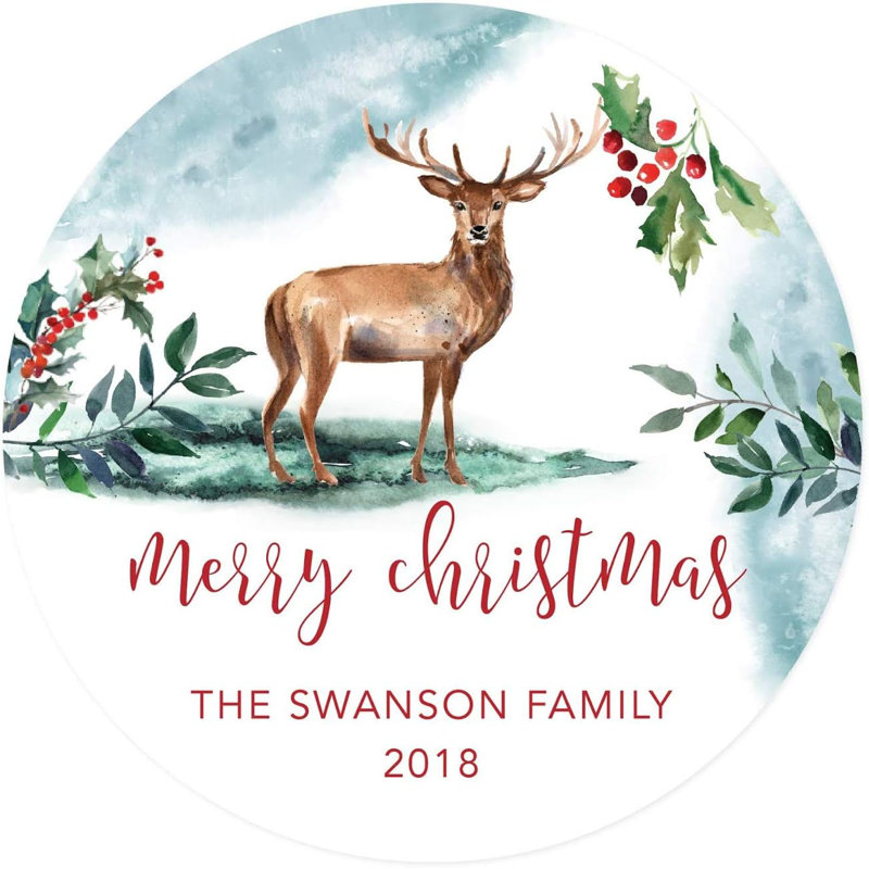 Étiquettes autocollantes personnalisées, cerf aquarelle, paquet de 40 joyeux Noël, nom personnalisé année