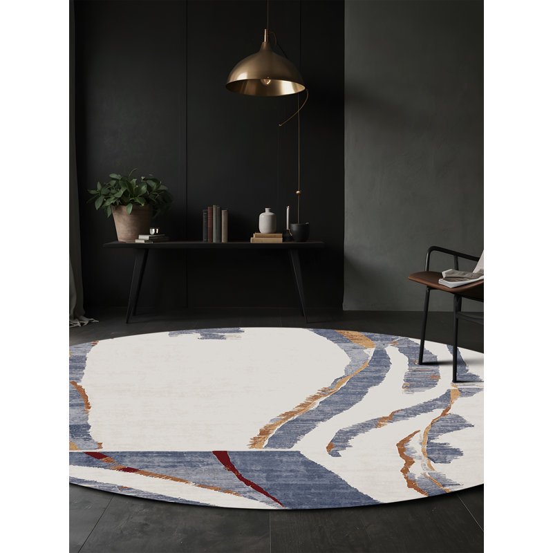 Tapis gris soyeux et moelleux, Rond 3 pi