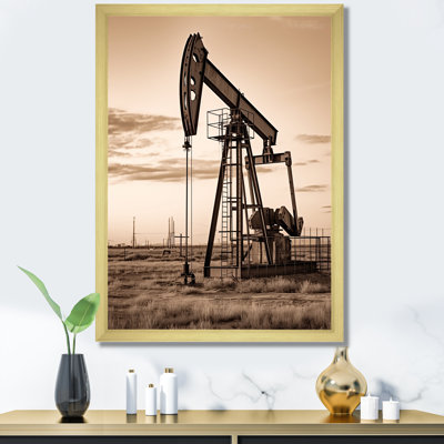 «Sepia Oil Drilling Rig Fields Horizon», reproduction sur toile
