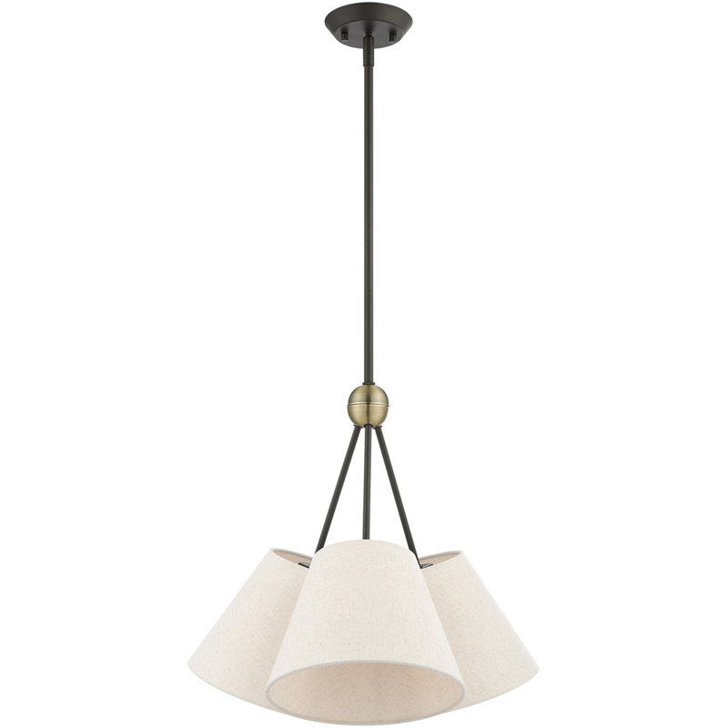 Lustre classique à 3 lumières avec abat-jour, Bronze / laiton antique