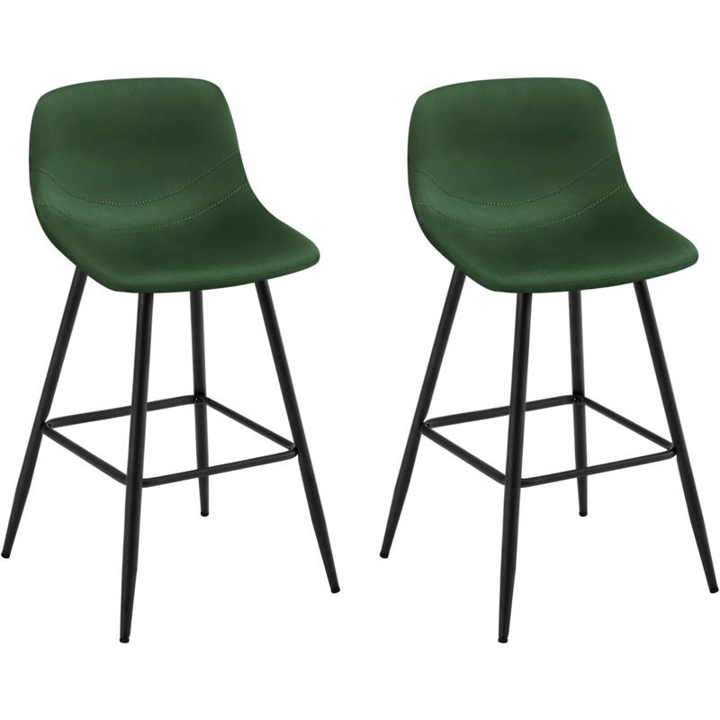 Chadbourn Upholstered Counter Stool with Metal Frame, Dark green