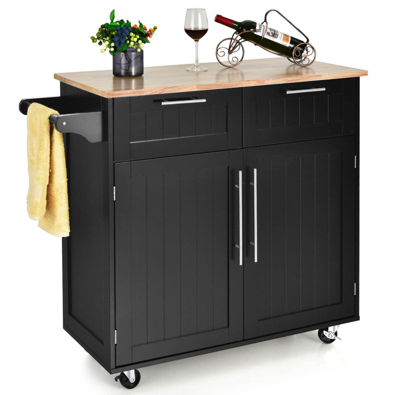 Ameia 94 cm W Kitchen Island with Solid Wood Top