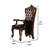 Wooden Arm Chair with Button Tufted Backrest and Carved Details, Brown