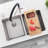 Stylish 18 inch Over the Sink Bamboo Cutting Board with 1 Collapsible Container