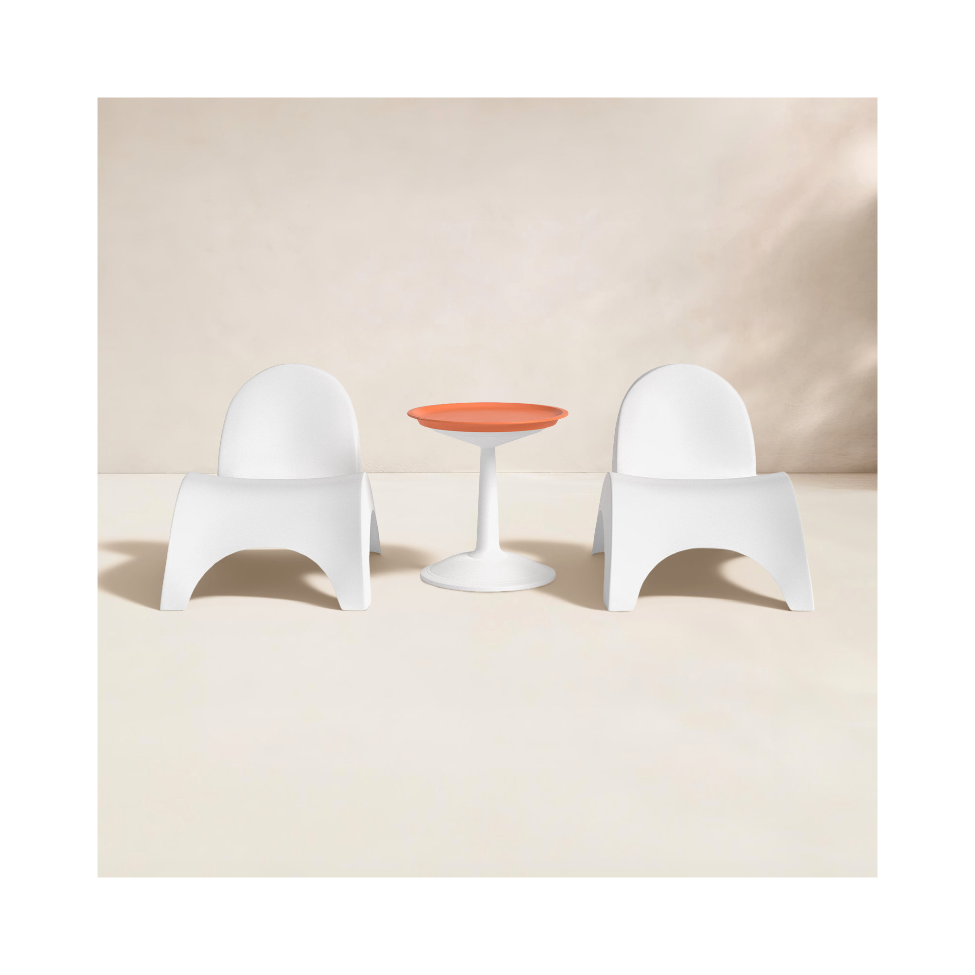 Ameswood Plastic Chaise Lounge Set with Table, White/Orange