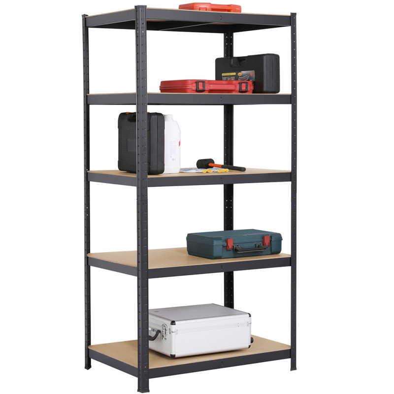 180cm 4 Shelf Shelving Unit, Black/Brown, 180cm H x 90cm W x 60cm D