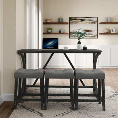 Bar Table And Chairs Set With Power Outlet