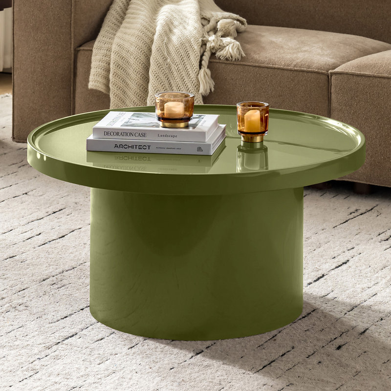 Table basse ronde moderne l 32 po avec finition émaillée Minerva, Olive