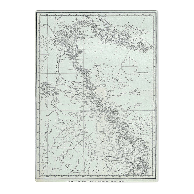 Tempered Glass Map Chart of the Great Barrier Reef Area Chopping Board, 20 cm x 28.5 cm