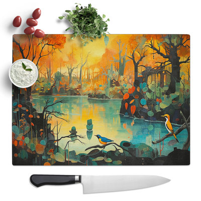Birds at a Pond  Glass Chopping Board
