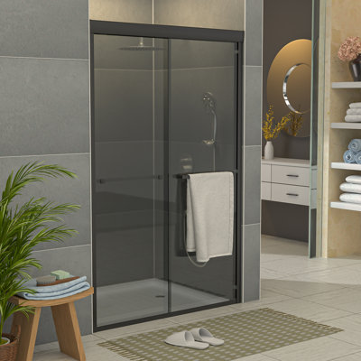 48" - 49" W X 76" H Double Sliding Semi-Frameless Shower Door With Gray Tempered Glass