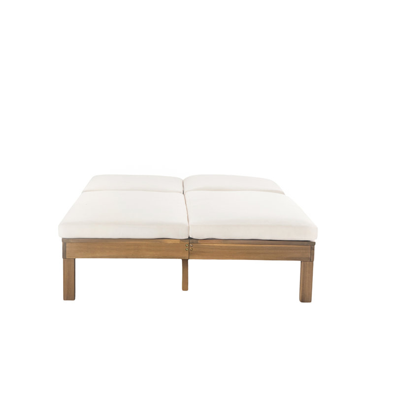 5-Position Adjustable Backrest Double Chaise Lounge Outdoor, Light Teak