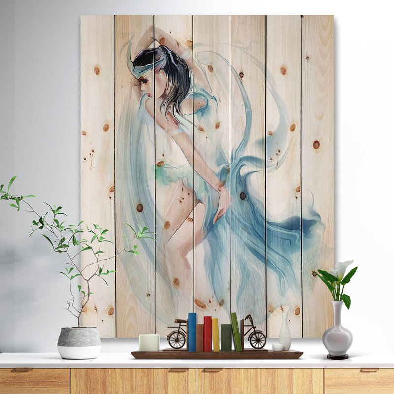 Peinture à la femme "dancer" dans blue dresse Digital, H 20 po x l 15 po x P 1po, Bois