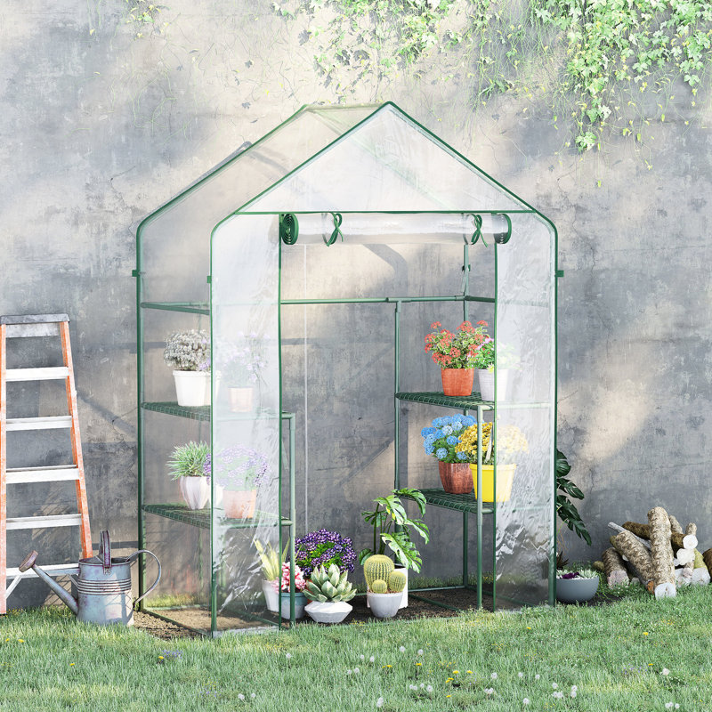 Ensemble de serre portatif, 5 pi x 2,5 pi 6,5 pi, 3 tablettes, couvercle patiné, maximise la capacité de production et l'efficacité des plantes de jardin en plastique
