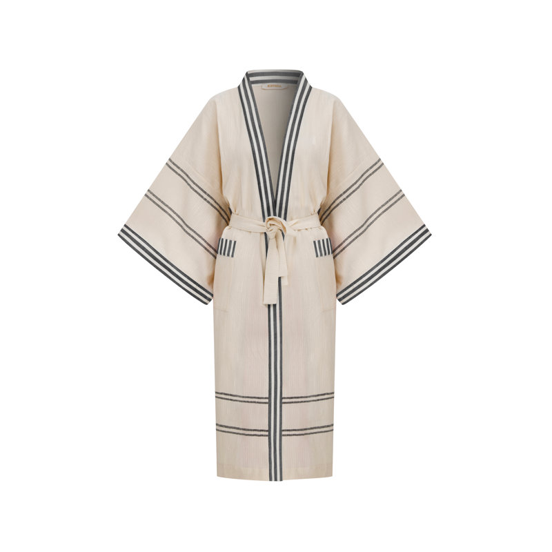 Peshtemal Kutnu Trim Kimono, Black/Cream
