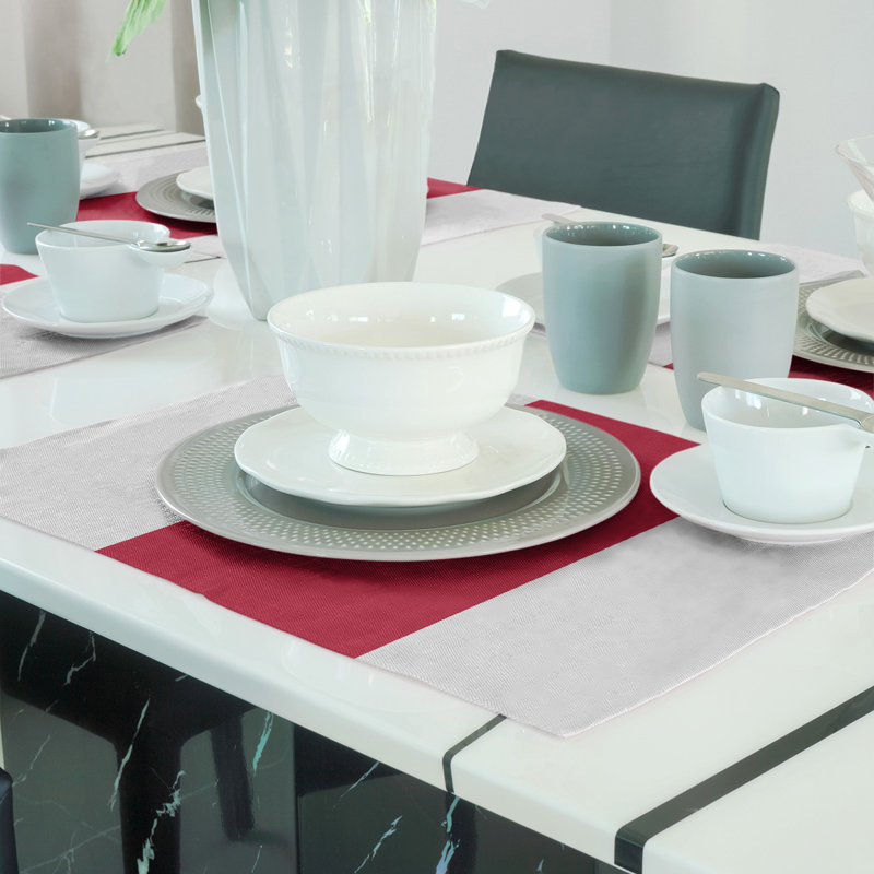 Cotton No Pattern Rectangle Placemat, White/Red