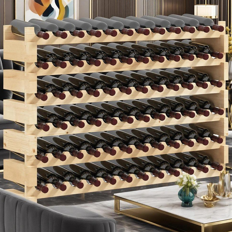 Porte-bouteilles de vin empilable, tablettes de rangement modulaires, Chêne