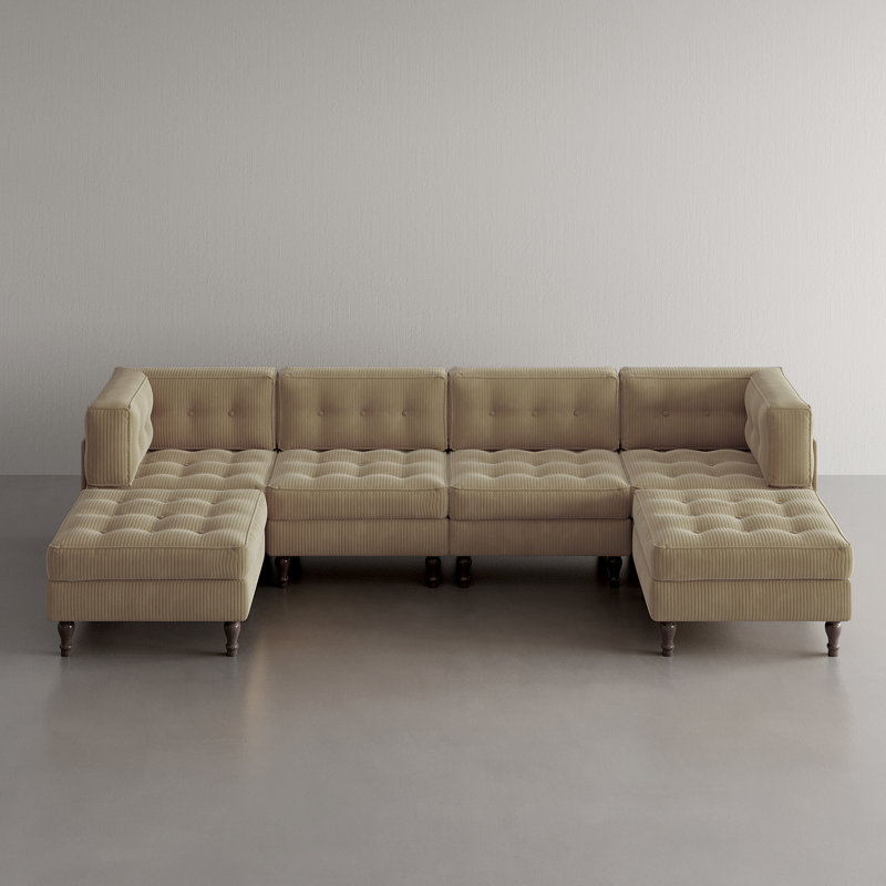 6 Seater Corduroy Sectional, Camel Corduroy