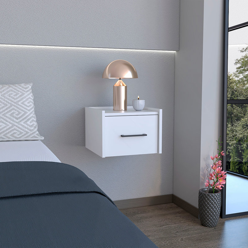 Table de chevet flottante, conception peu encombrante avec tiroir pratique et surface, blanc