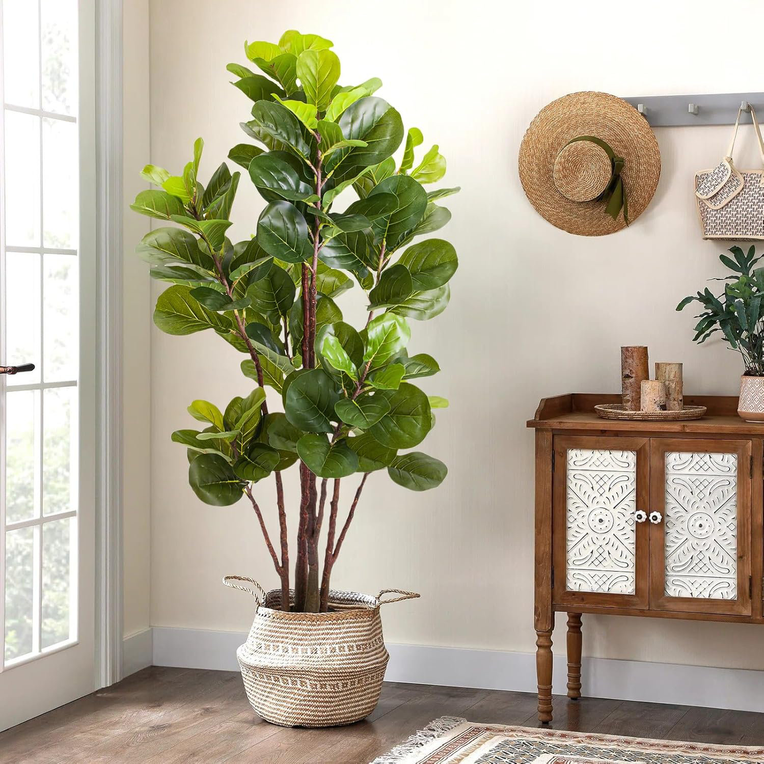Primrue Artificial Fiddle Leaf Fig Tree - Realistic Leaf Faux Plant in ...