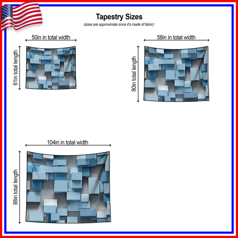 Tapisserie murale blocs bleus 3D - décoration murale cubes 3D, 50in H x60in W with 4 Grommets