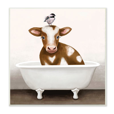" Cow In Bathtub With Perched Bird Animals " by Elizabeth Tyndall